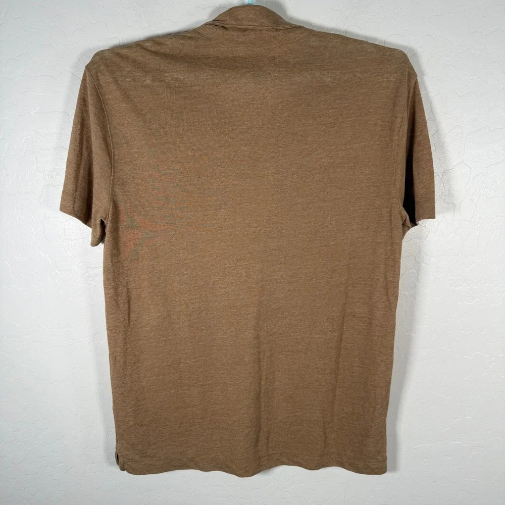 Banana Republic Polo Shirt Mens Medium Brown Linen Blend Short Sleeve Casual